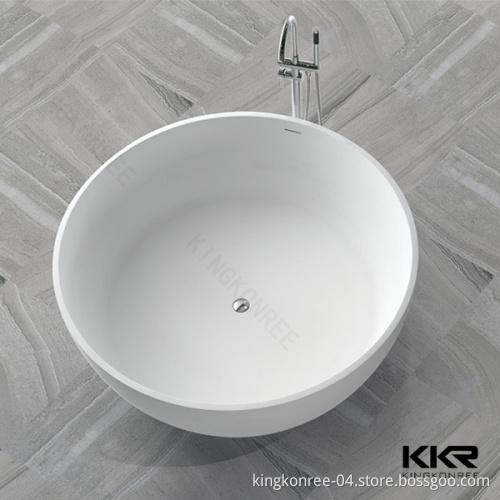 Pure White Solid Surface Freestanding Round Bathtub